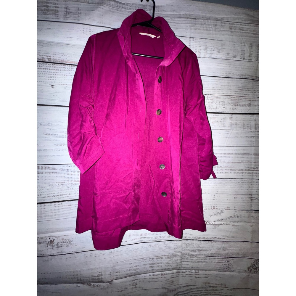 Soft Surroundings Magenta Pink Tencel Lyocell Ruched Sleeve Jacket Medium 2AV16